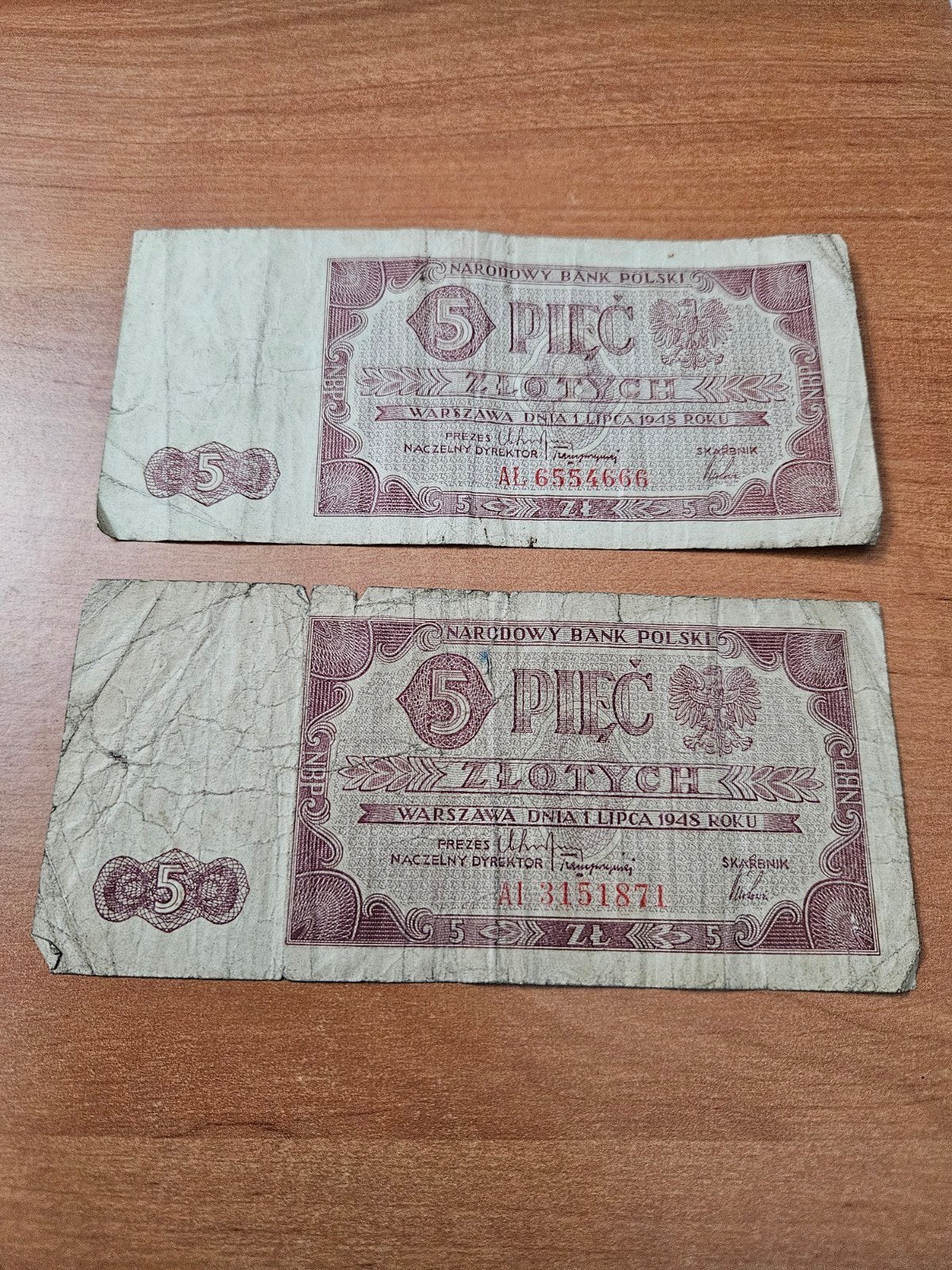 Lot de 2 x 5 zlotys polonais pour l'année 1948, Enlèvement ou Envoi, Pologne, Série