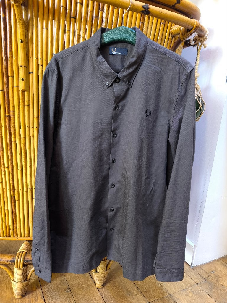 Fred Perry herenhemd Oxford-stijl donkergrijs katoen large, Kleding | Heren, Ophalen of Verzenden, Zo goed als nieuw, Fred perry