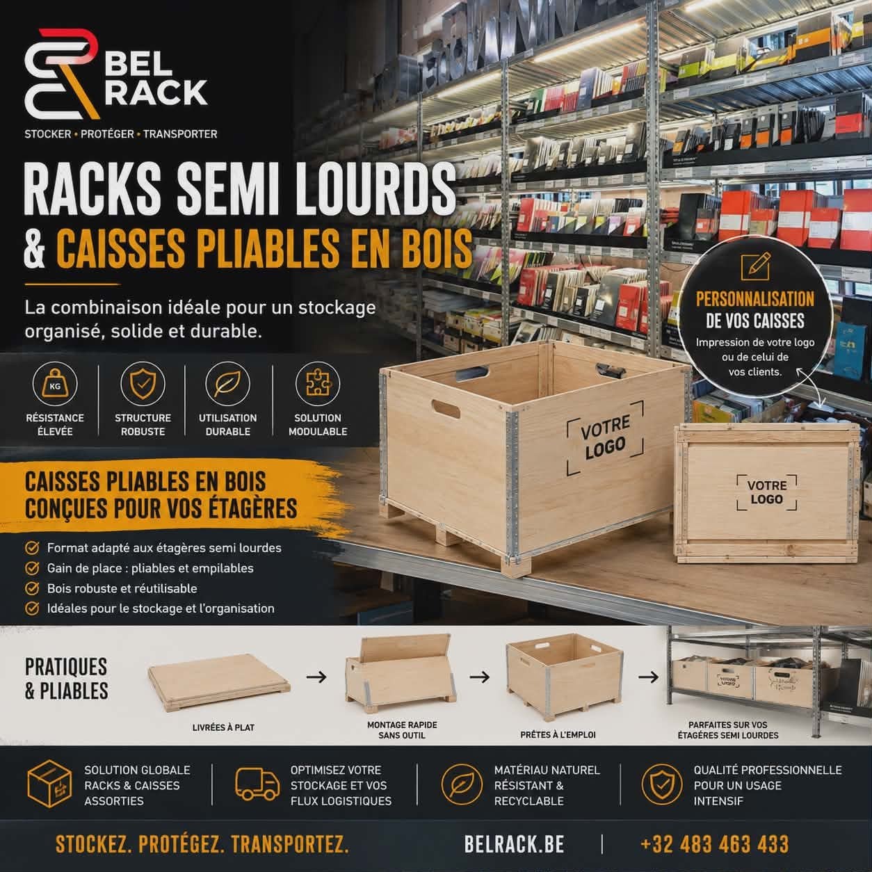 Caisses de rangement sur palette (rangement professionnelle), Articles professionnels, Belrack, Info@belrack.com, Belgique