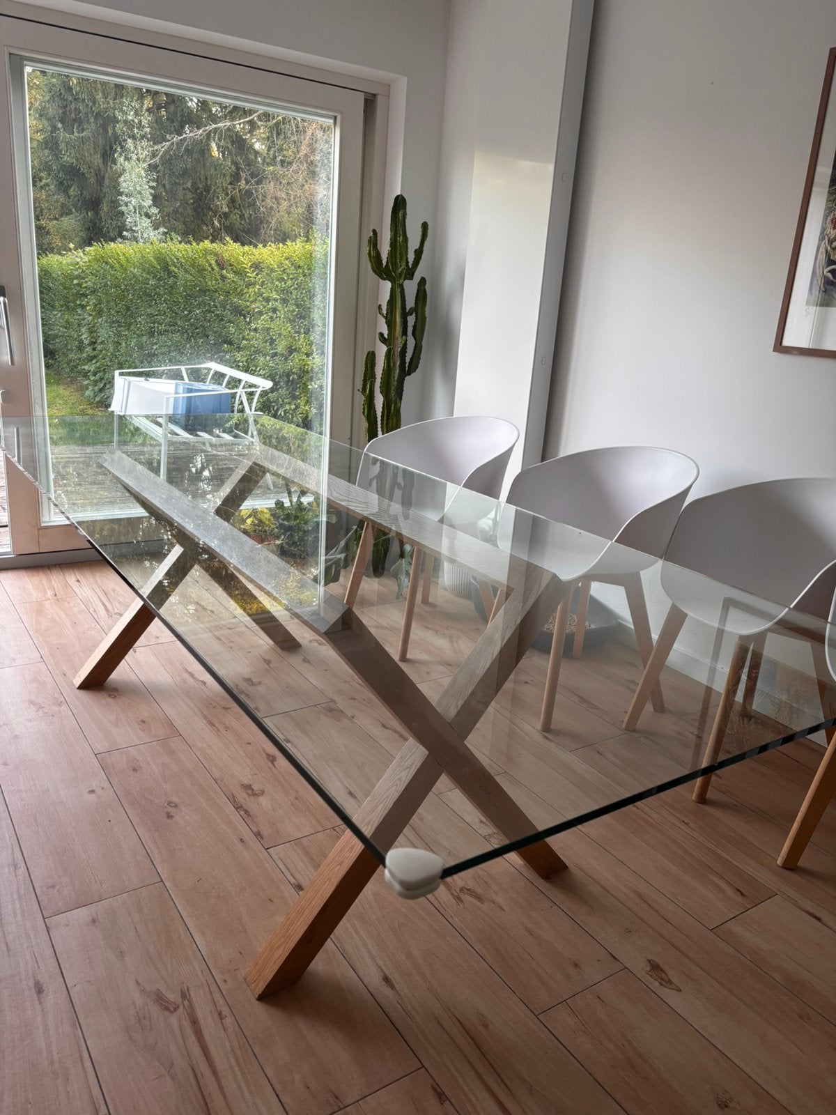 Table en verre et chene massif de marque habitat, Enlèvement, Utilisé, Verre