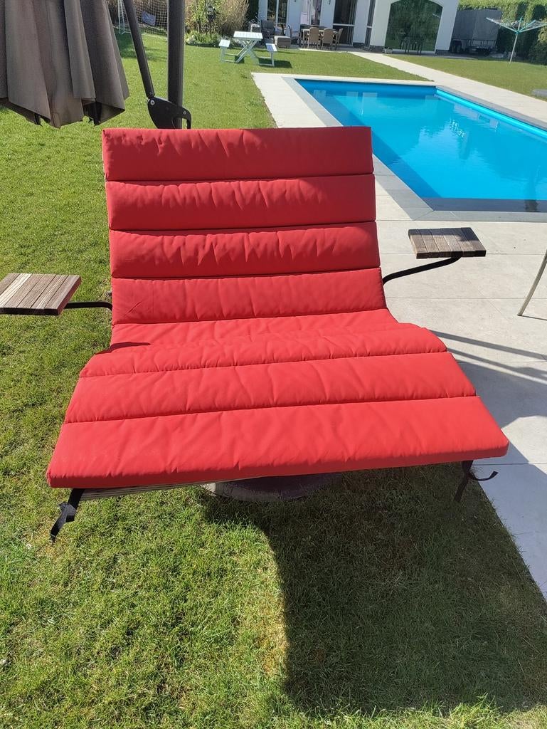 Lazy Daisy lounge ligzetel 2 personen topstuk Ferrari rood, Tuin en Terras, Ophalen, Zo goed als nieuw, Hout, Verstelbaar