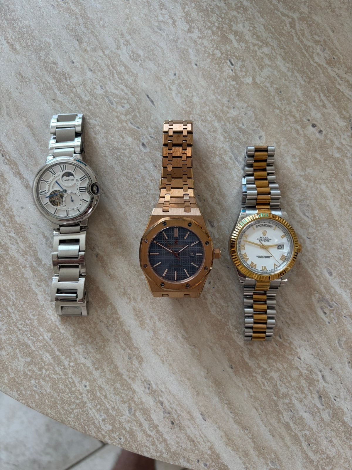 3 luxe horloges te koop (Rolex/AP/Cartier), Montre-bracelet, Rolex, Acier, Enlèvement