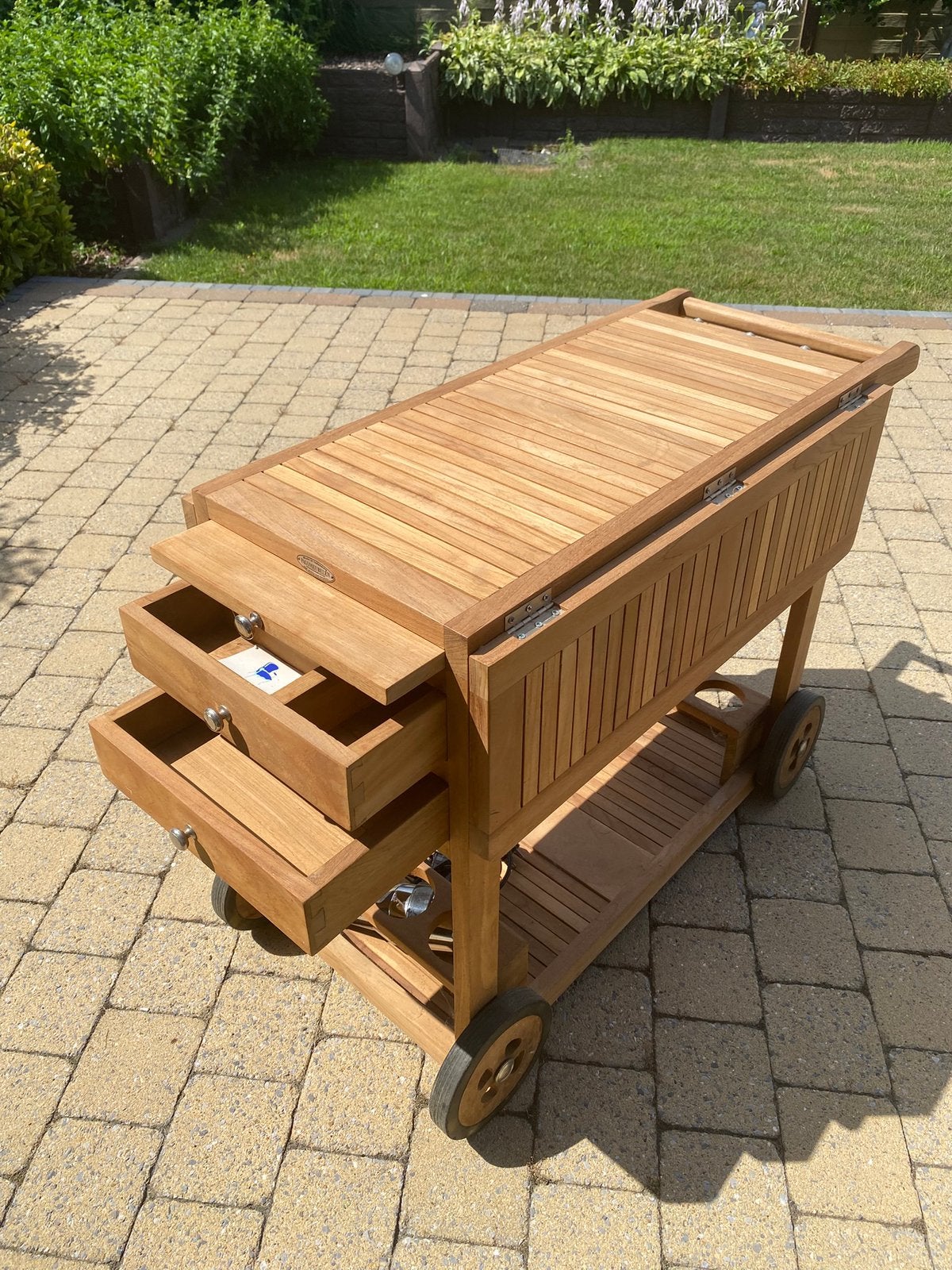 Teak houten serveerwagen, Tuin en Terras, Tuinmeubel-accessoires, Nieuw, Ophalen