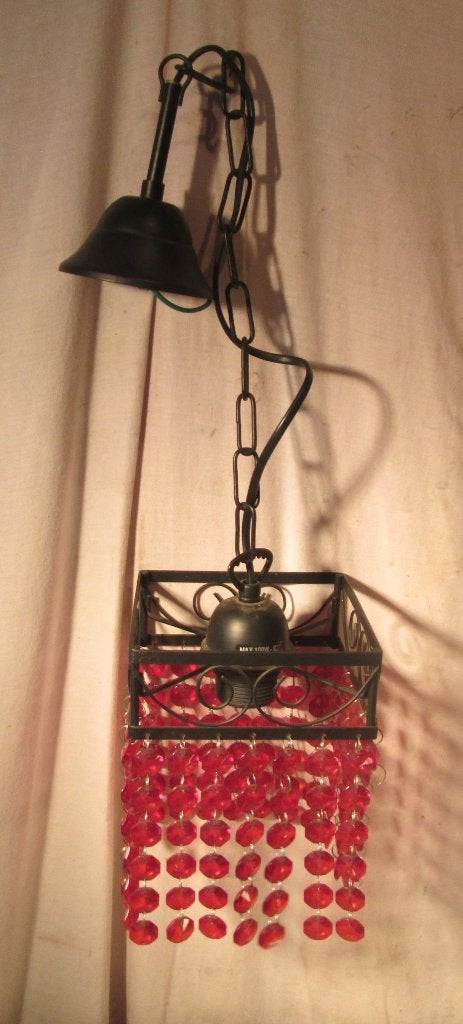 Leuke Retro Metalen Hanglamp met glazen hangertjes, Ophalen of Verzenden, Huis en Inrichting