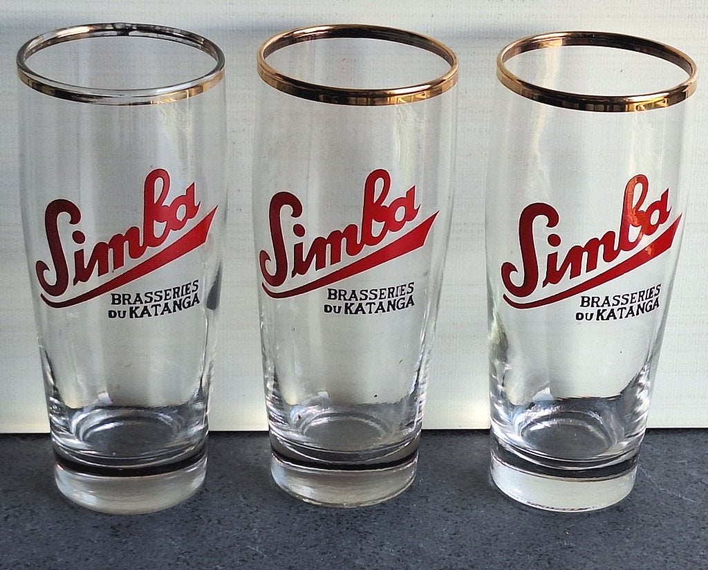 3 anciens verres à bière Simba Brasserie du Katanga, Collections, Enlèvement ou Envoi, Utilisé, Verre ou Verres, Autres marques