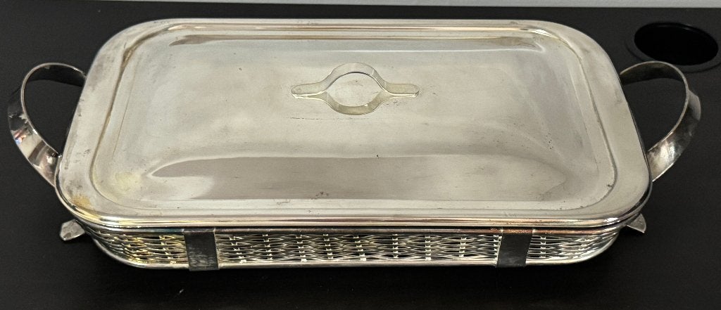 Verzilverde PYREX-schaal met deksel, Antiek en Kunst, Ophalen of Verzenden, Zilver
