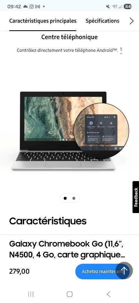 Samsung Galaxy Chromebook, Neuf, 14 pouces, 64 GB, Enlèvement