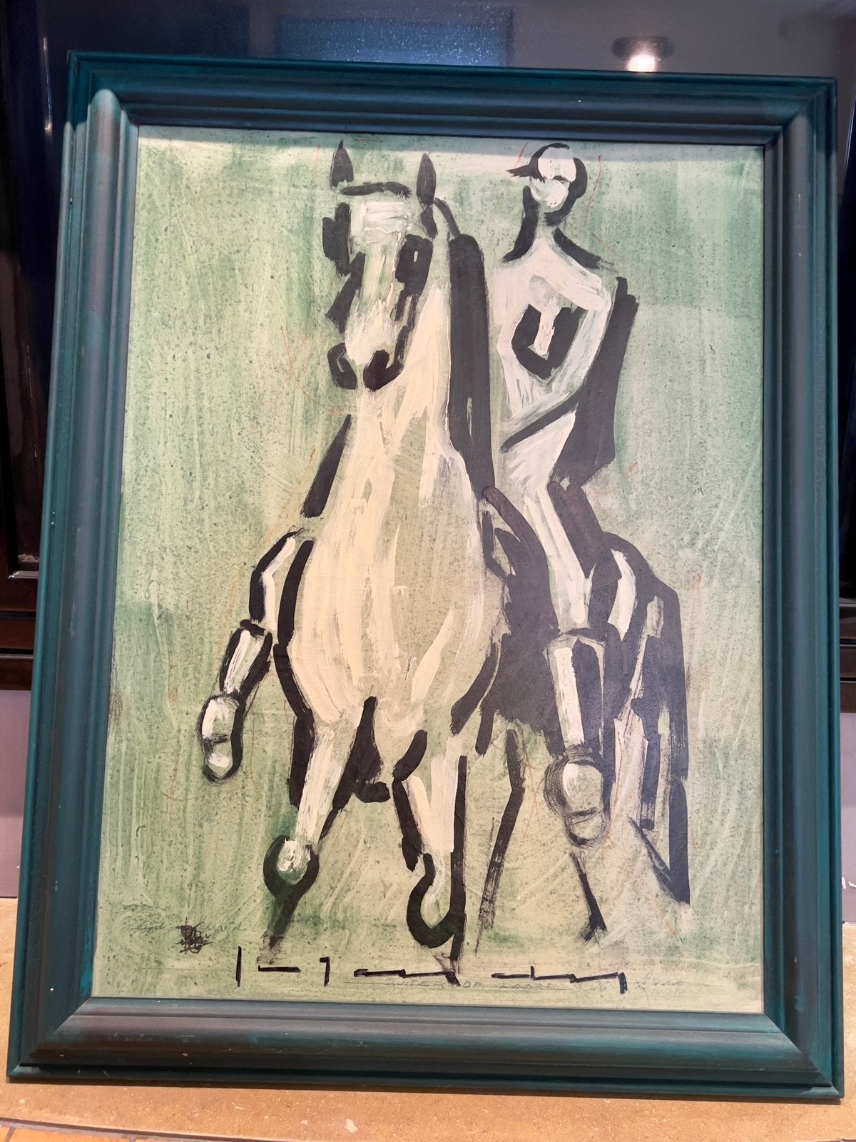 Stephaan Tessely (1933) — Peinture « Un cavalier à cheval », Peinture à l'huile, Enlèvement, Certificat d'authenticité, Animaux