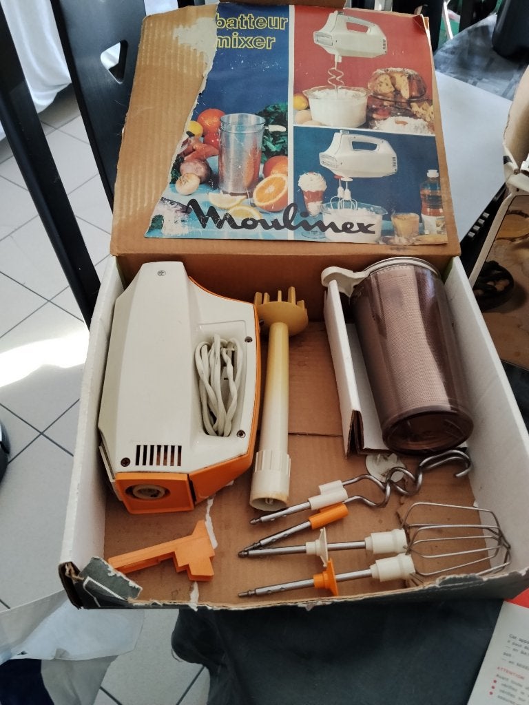 Vintage Moulinex snij-klop mixer combinatie. Originele doos, Ophalen, Kunststof, Wit, Overige typen