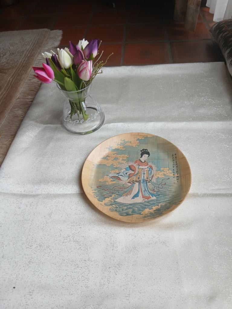 Chinees bamboe sierbord – Godin van de Lo-rivier – vintage, Ophalen of Verzenden, Schaal