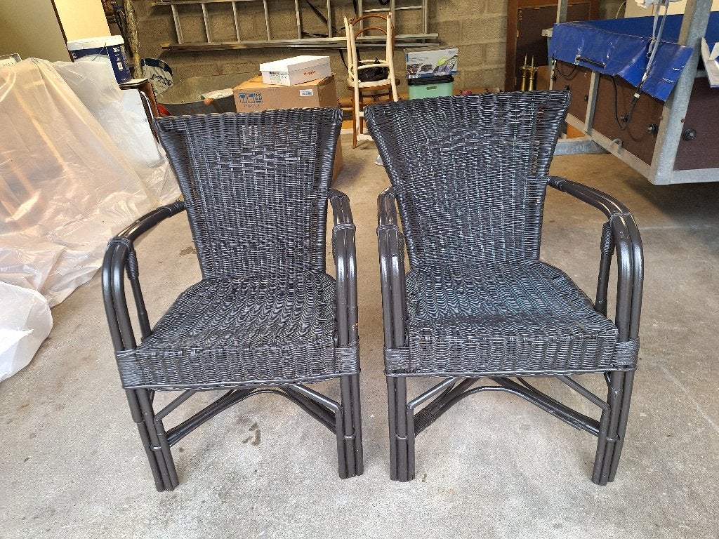 2 vintage rotan fauteuils, Huis en Inrichting, Ophalen, Gebruikt, Vintage, Riet of Rotan
