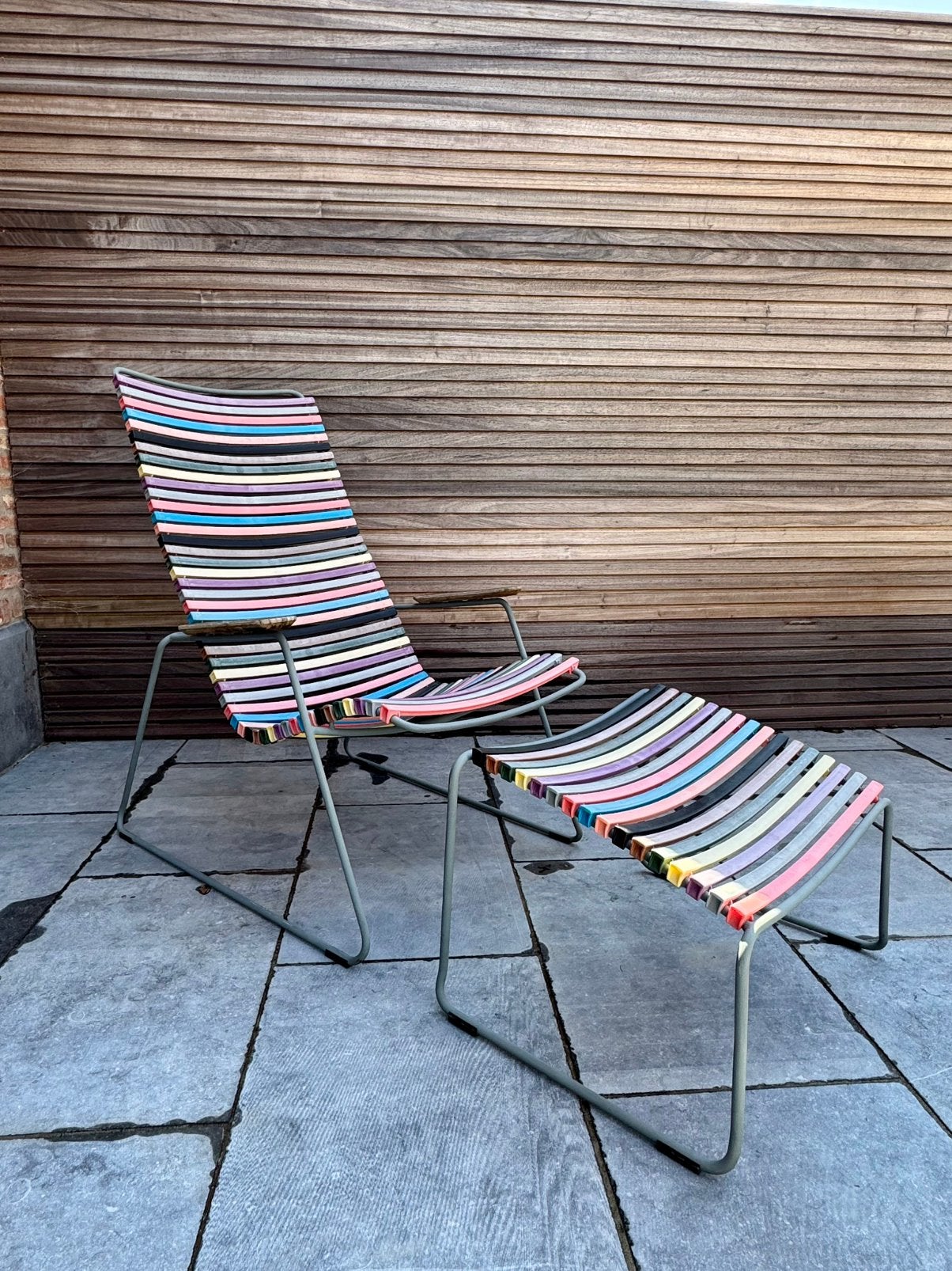 Tuinstoel en voetenbankje van Click Houe multicolor, Ophalen, Gebruikt, Kunststof
