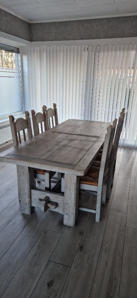 Ensemble de salle à manger champêtre sablé, Enlèvement, Comme neuf, Landelijk, 6 à 8 chaises