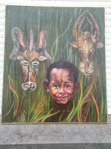 huile sur toile africain de henriette dessers, Antiquités & Art, Art | Peinture | Classique, Enlèvement ou Envoi