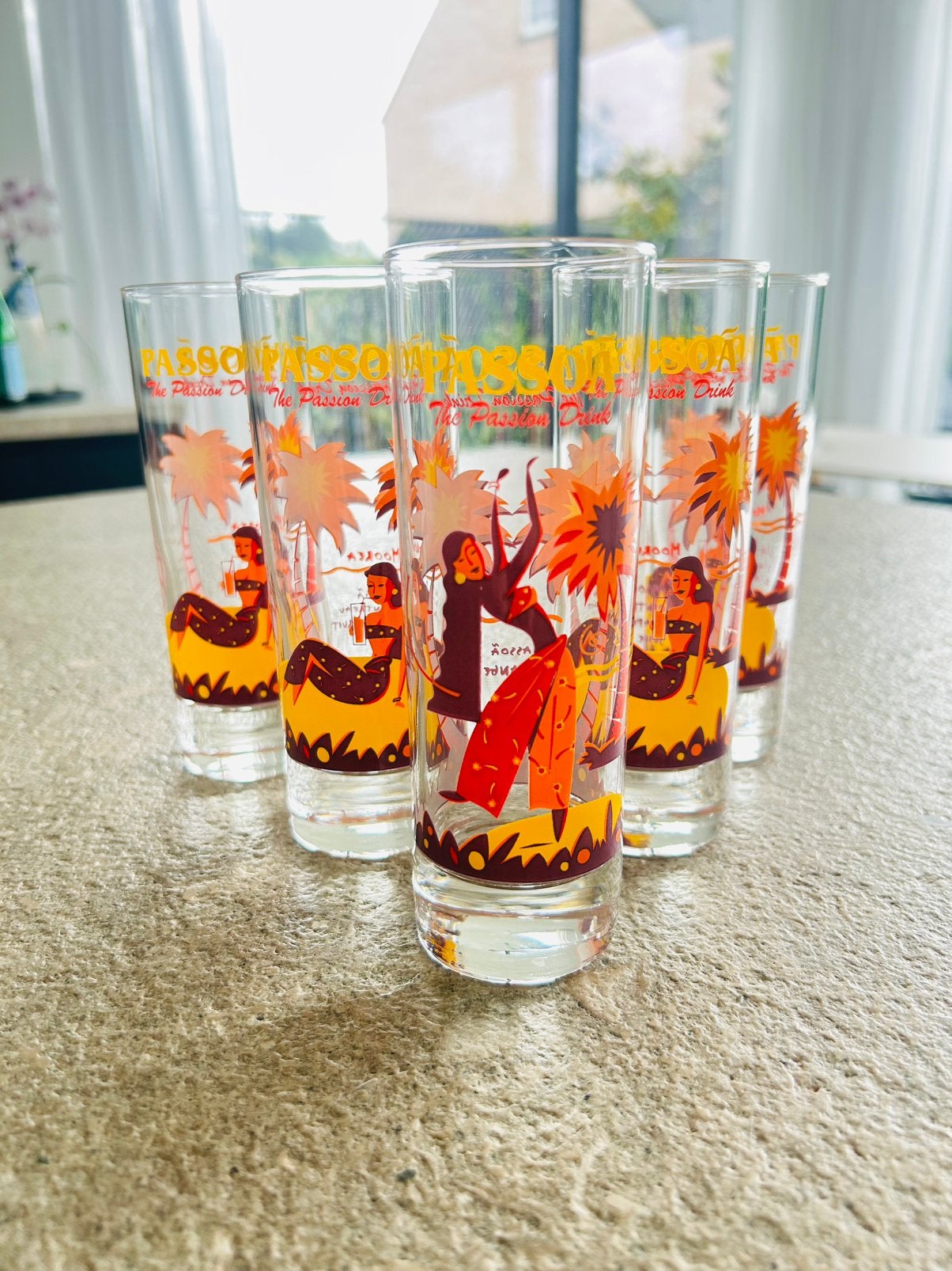Set de 5 verres cocktail Passoa long drink vintage années 90, Collections, Enlèvement ou Envoi, Comme neuf