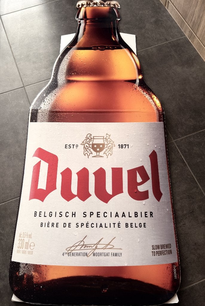 DUVEL RECLAMEPANEEL FLES 72x176cm, Ophalen, Zo goed als nieuw, Reclamebord, Plaat of Schild, Duvel