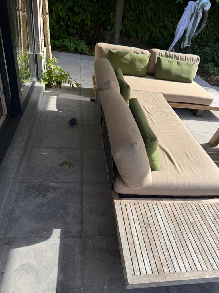 Luxe design loungeset – teak outdoor – modulaire tuinset, Ophalen, Gebruikt, 6 zitplaatsen, Loungeset