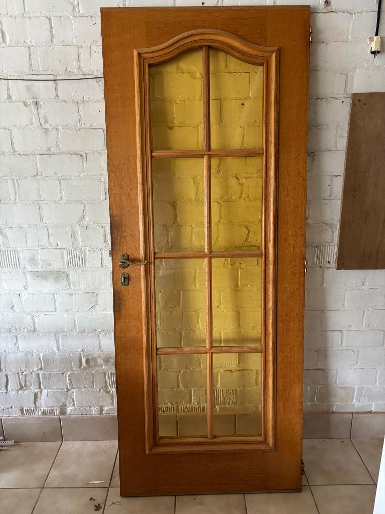 Houten deur met glas, Doe-het-zelf en Bouw, Deuren en Vliegenramen, Ophalen, Gebruikt, 80 tot 100 cm, Binnendeur