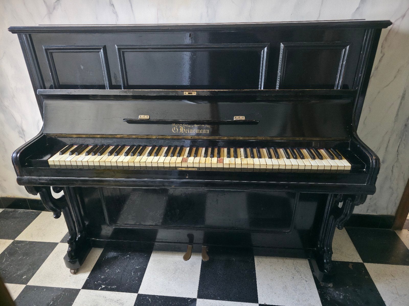Antieke G. Heinemann piano (zwart) restaureren/decoratie, Ophalen, Zwart, Piano, Hoogglans
