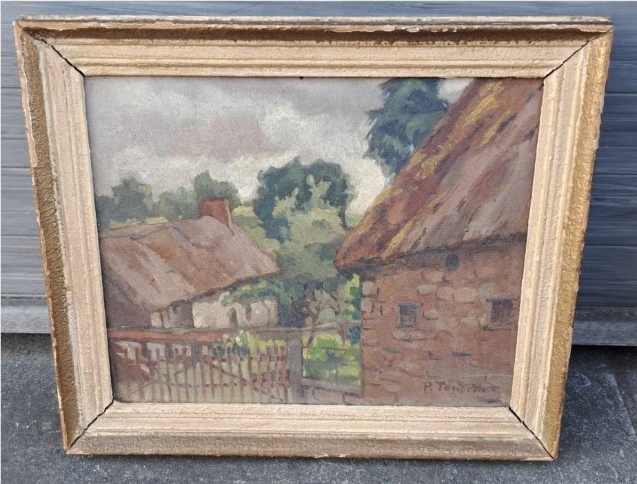 huile sur panneau chaumiere signe paul tondreau, Antiquités & Art, Art | Peinture | Classique, Enlèvement ou Envoi, Panneau