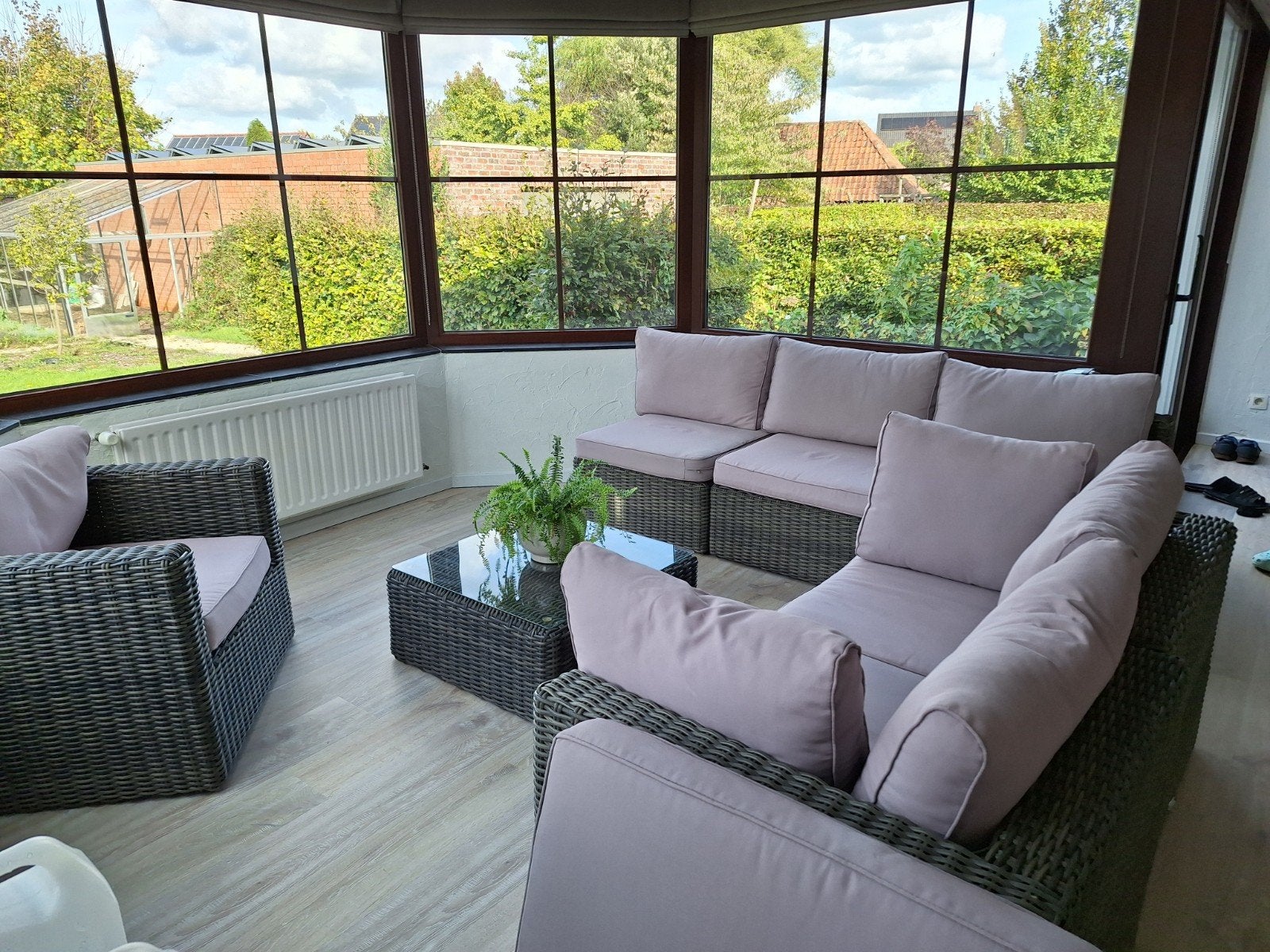 gezellig zithoekje  6 personen, Huis en Inrichting, Ophalen, Zo goed als nieuw, Beige, Kunststof