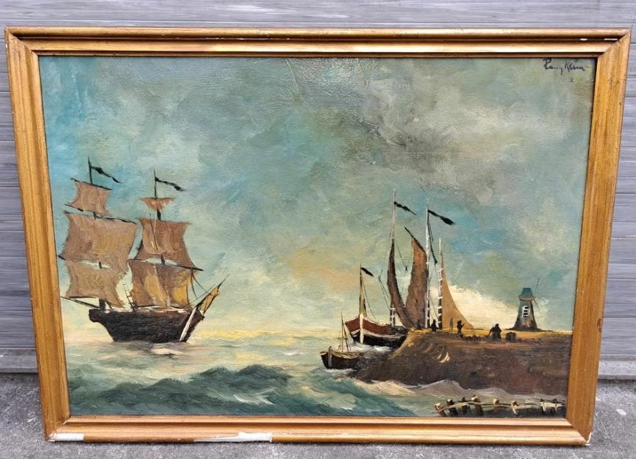 huile sur panneau marine signe p klein, Enlèvement ou Envoi, Panneau
