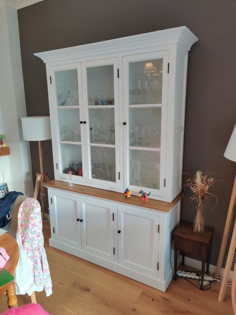 Vaisselier blanc avec portes vitrées (150x220 cm), Maison & Meubles, 25 à 50 cm, Avec porte(s), 150 à 200 cm, Enlèvement