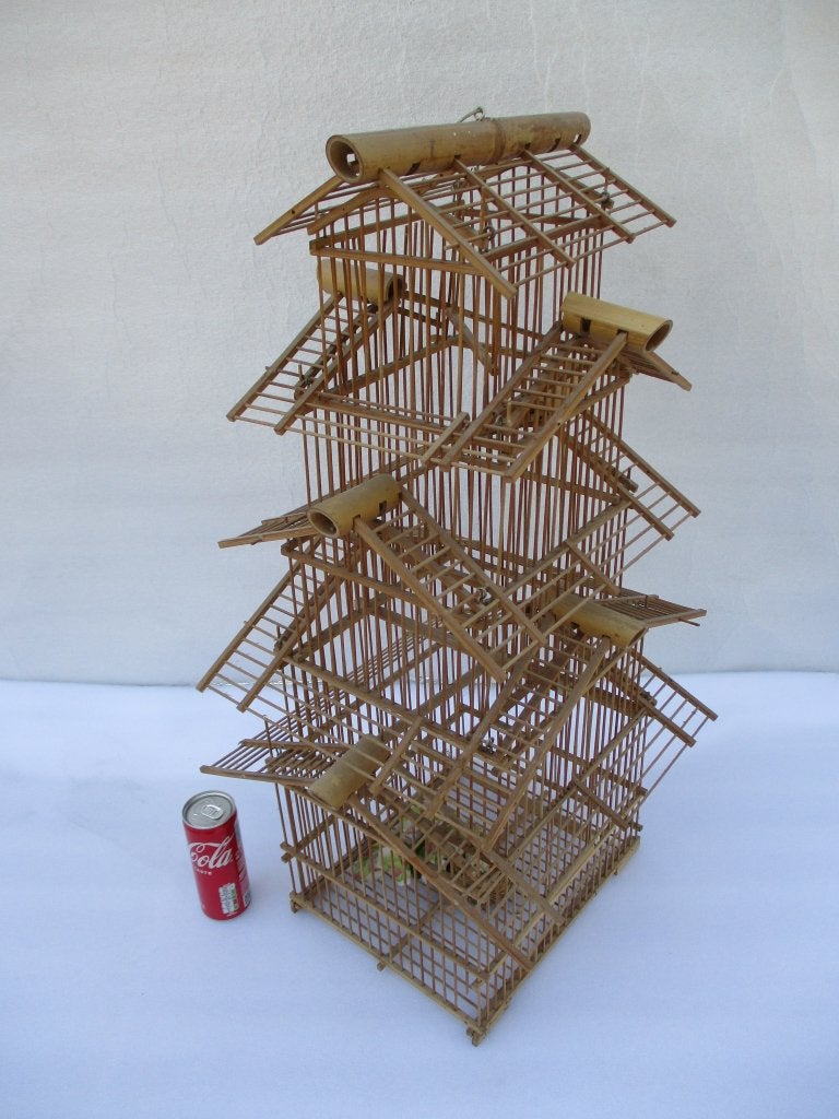 vogelhuisje bamboe vintage bird house vogelkooi, Tuin en Terras, Vogelhuisjes en Vogelbaden, Ophalen, Gebruikt