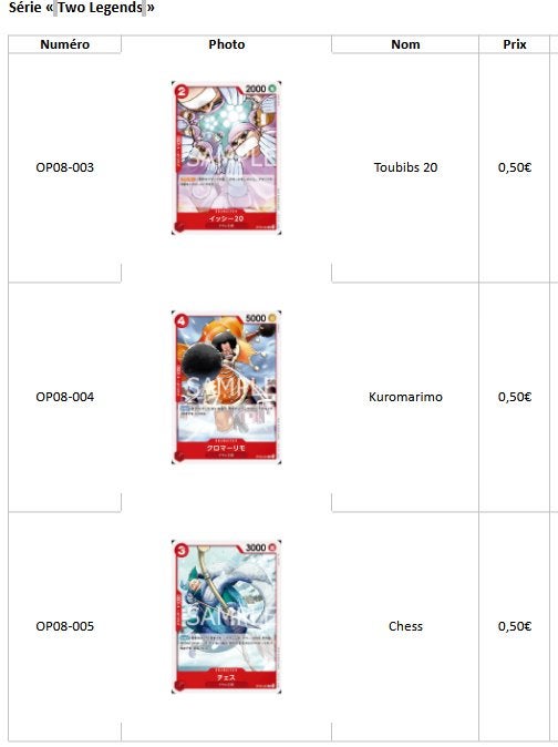 Cartes japonaises One Piece – OP08 – Two Legends, Enlèvement, Comme neuf