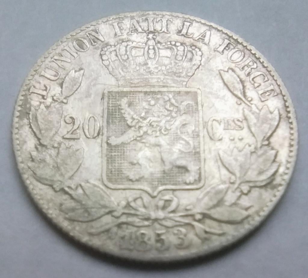 belgie 20 centimes 1853 L.W. -Leopold 1, Zilver, Ophalen of Verzenden, Losse munt, Zilver