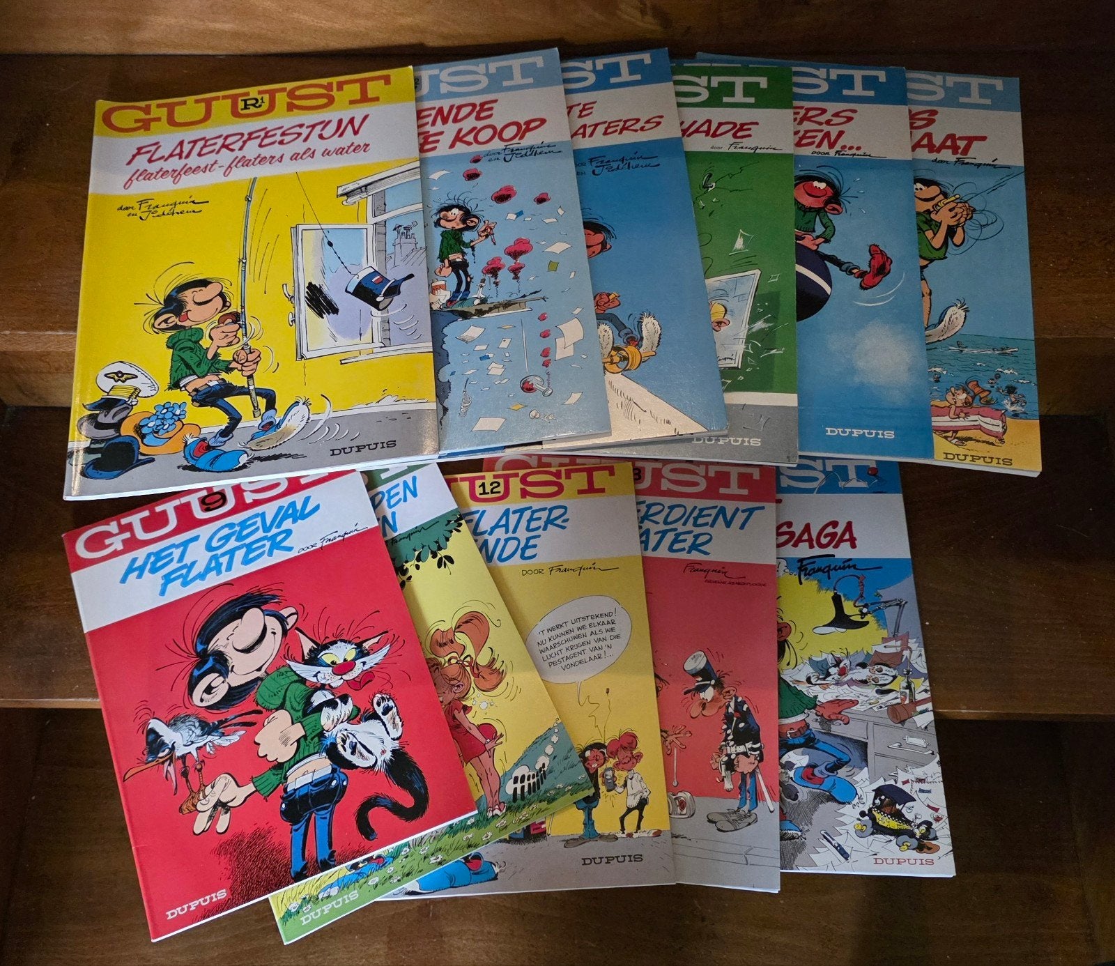 11 stuks Strip Guust Flater door Franquin , uitgever Dupuis, Ophalen