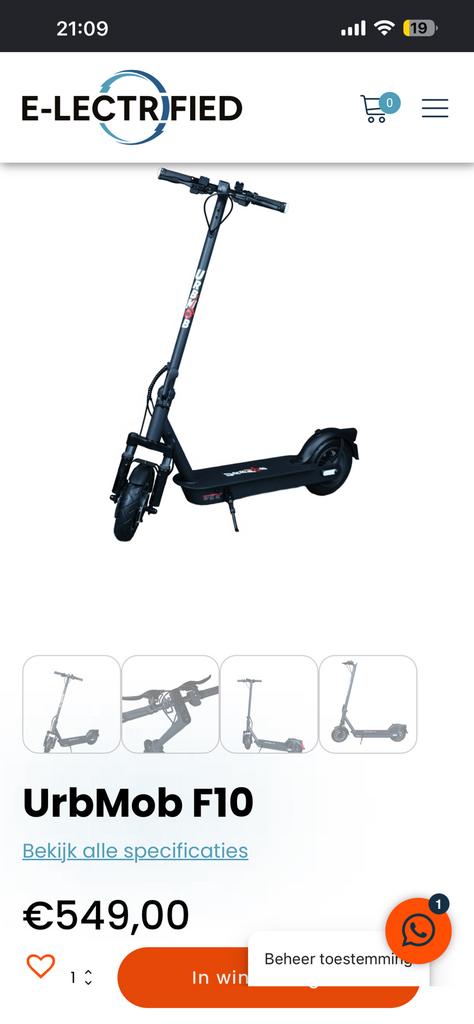 Urbmob F10 Elektrische step, Ophalen, Nieuw, Elektrische step (E-scooter)