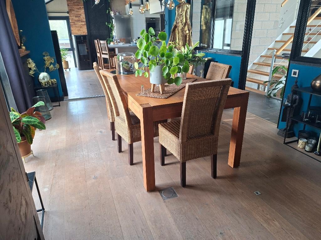Table teck et 6 chaises, Maison & Meubles, Tables | Tables à manger, Teck, 100 à 150 cm, Enlèvement, Utilisé