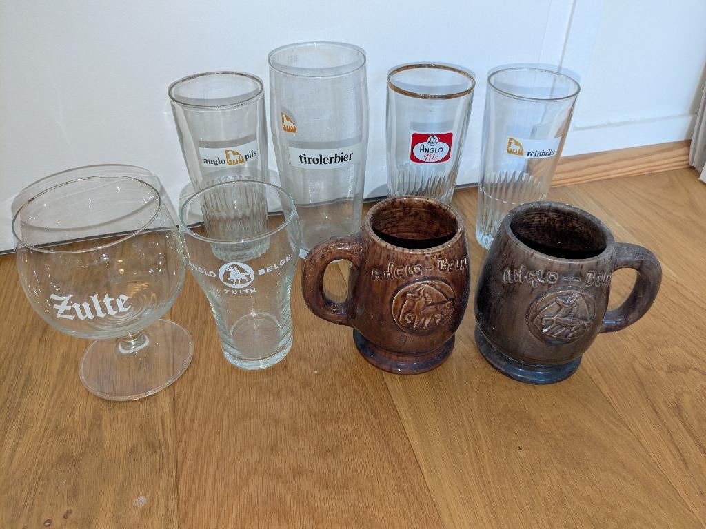 Set glazen en bekers brasserie ANGLO - ZULTE, Ophalen