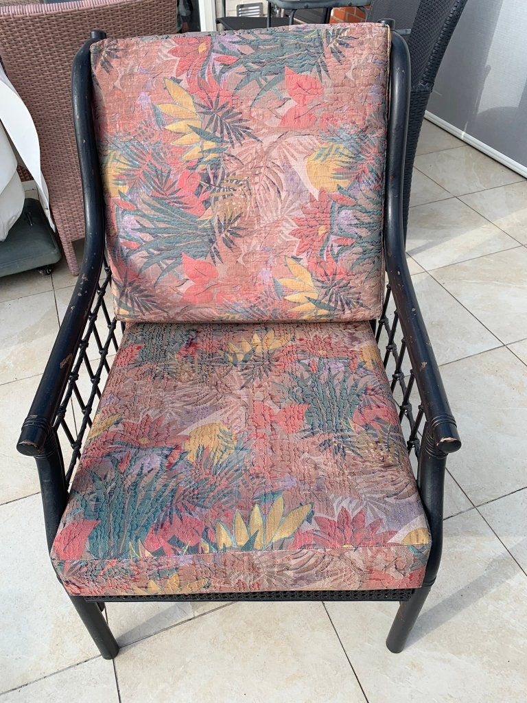 3 3 sièges en bambou et 3 chaises en bambou avec coussins, Maison & Meubles, Enlèvement, Utilisé, Noir, Osier ou Rotin