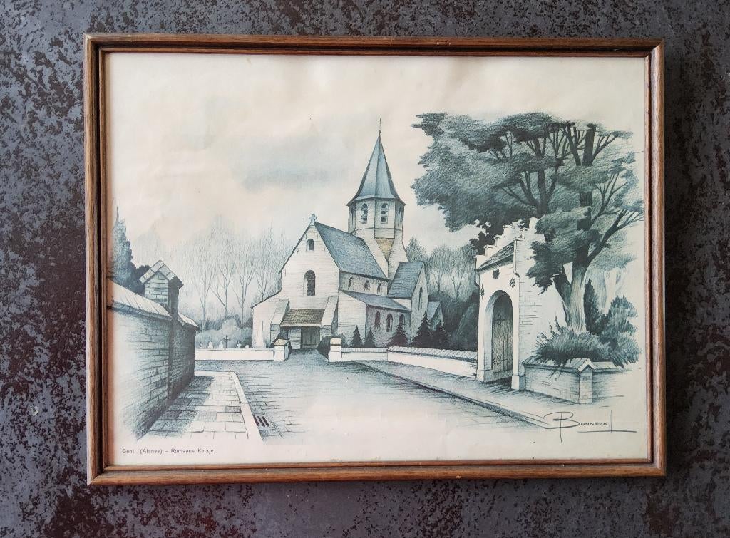 Prent Gent, Kerkje Afsnee door Oscar Bonnevalle (1920-1993), Antiek en Kunst, Ophalen of Verzenden