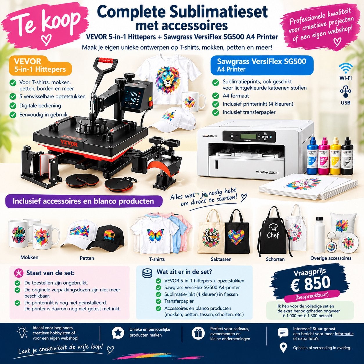 Te koop: Complete sublimatieset met accessoires – € 850, Ophalen, Zo goed als nieuw