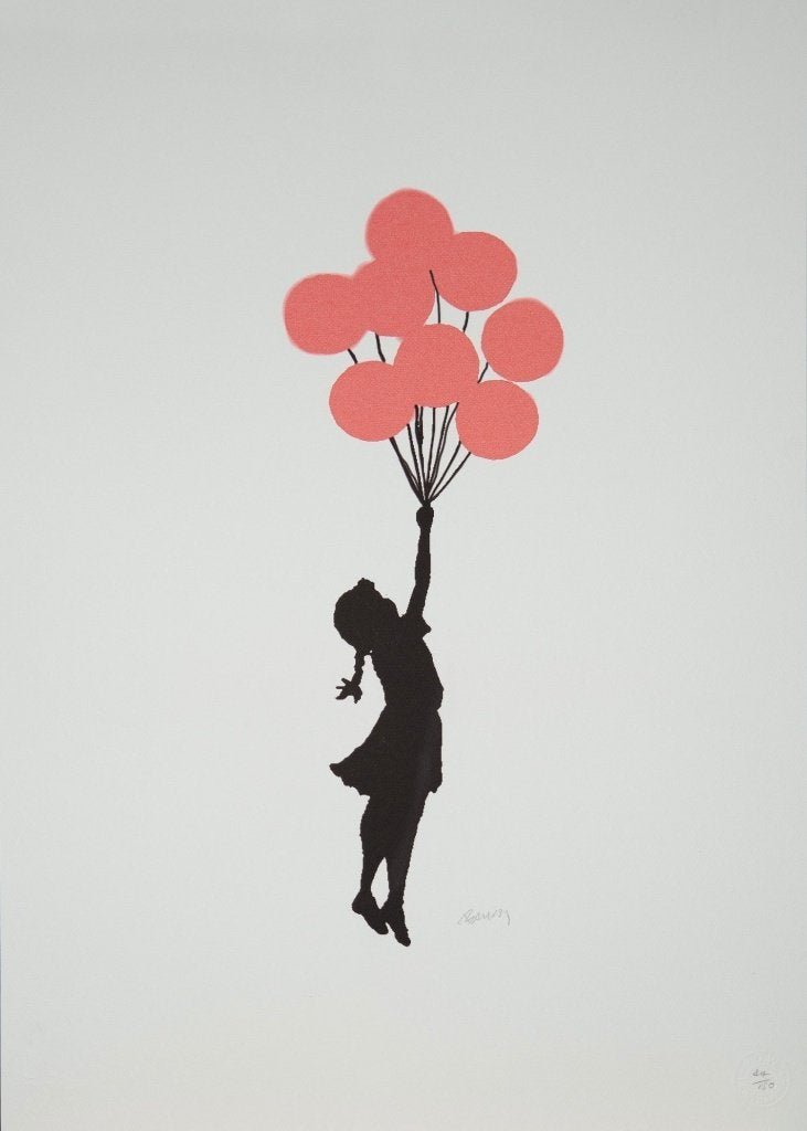 Banksy (d'après) - Fille flottante, Antiquités & Art, Art | Lithographies & Sérigraphies, Enlèvement ou Envoi
