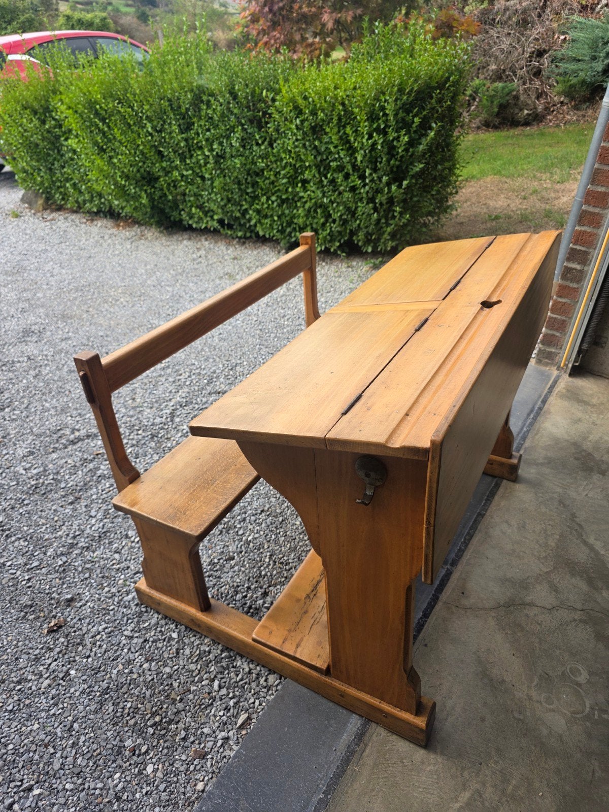 Ancien banc école bois 2 pers, Enlèvement, Utilisé, Bois, Bureau enfant