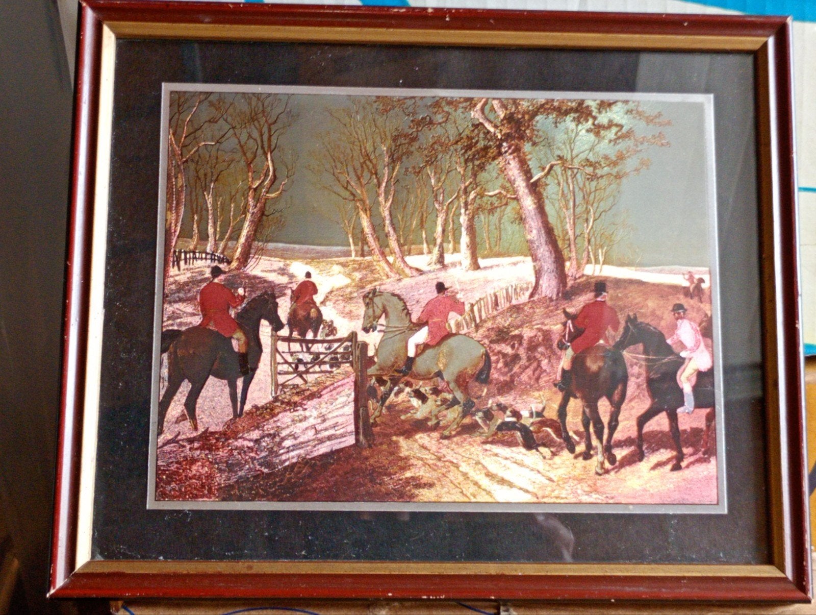 Vintage jachtgravure, Ophalen of Verzenden, Militair, Gravure, Ingelijst