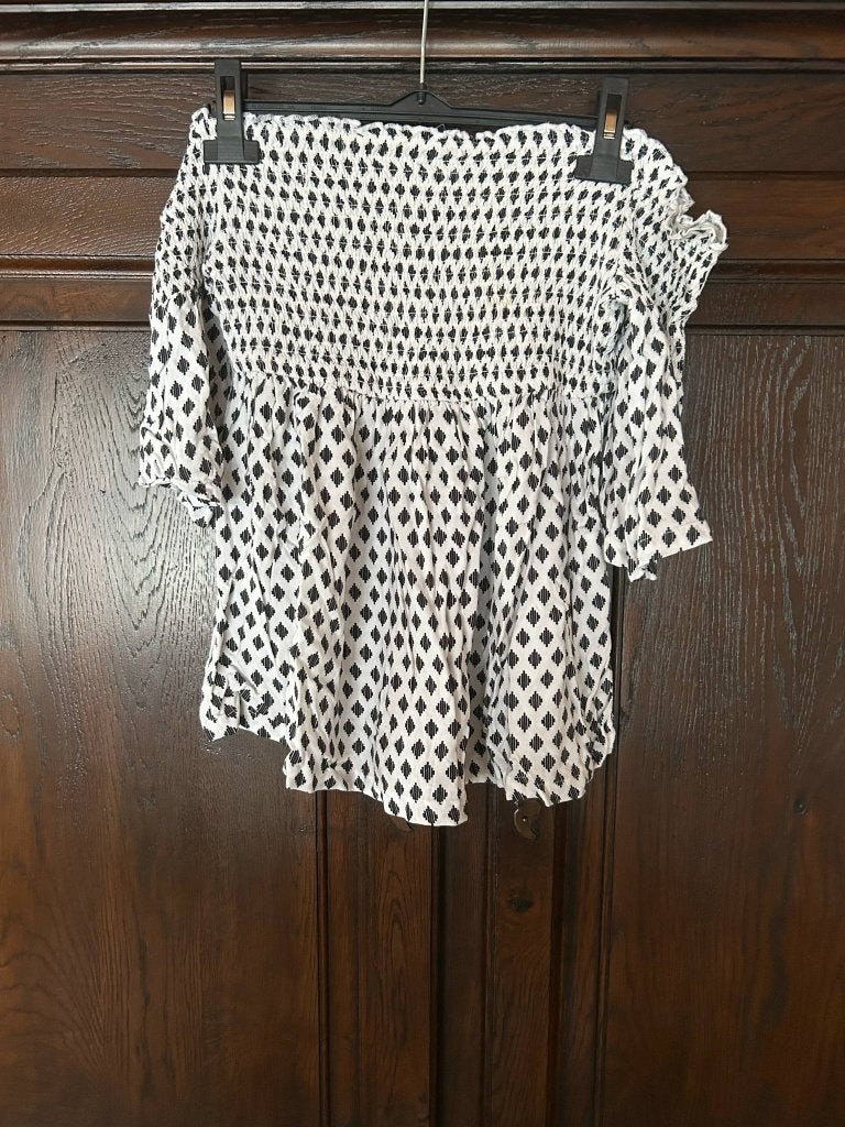 Top épaule dénudé noir et blanc, Taille 36 (S), Enlèvement, Porté, Blanc
