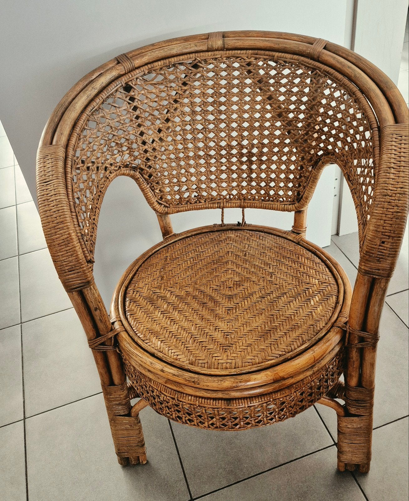 Chaise vintage en rotin/bambou de style boho, Enlèvement