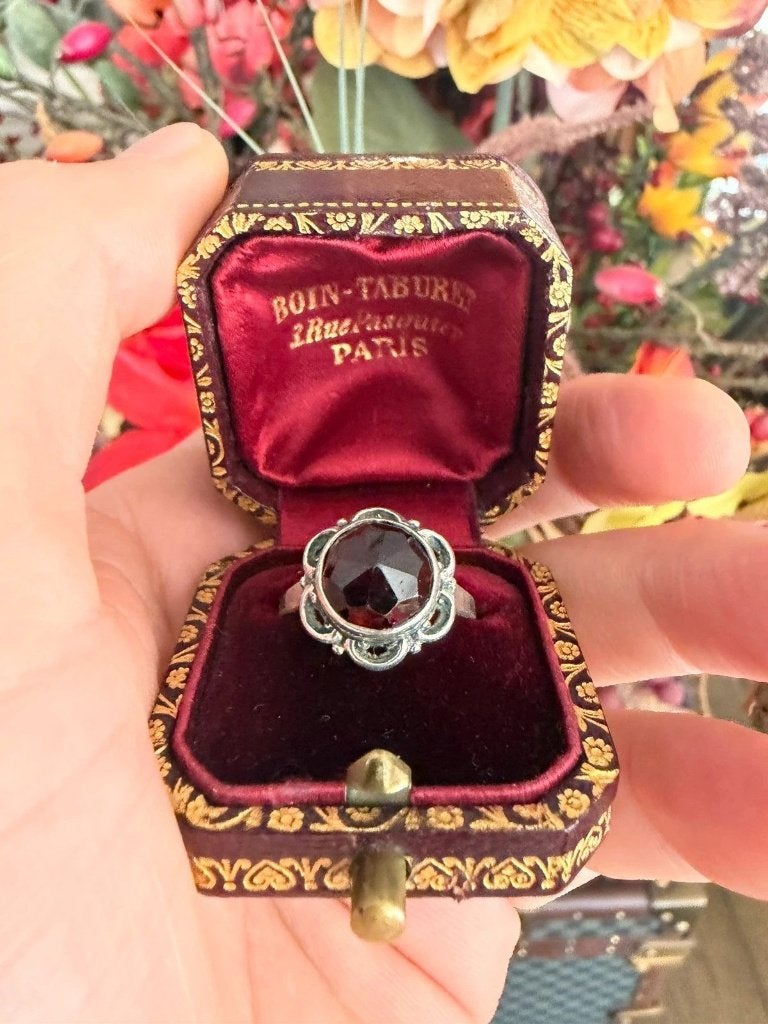 Vintage 835 Zilveren Granaat Ring – ArtDeco – Maat 17.7 mm, Handtassen en Accessoires, Ophalen of Verzenden, Zilver, Zilver