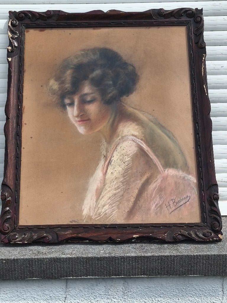 Pastel femme signe Henri brasseur, Enlèvement ou Envoi, Pastel