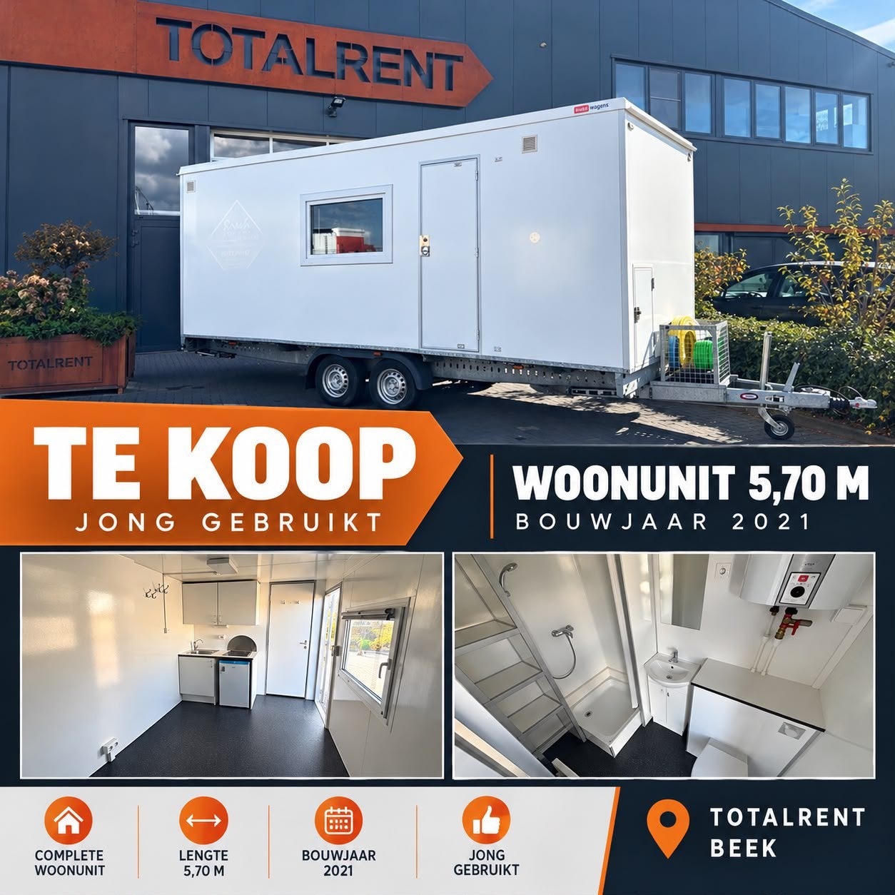 Te koop zgan woonunit 5.70 mtr grote voorraad 7,30 mtr, Ophalen, Totalwagon, Info@totalwagon.nl, Stirlingstraat 5
