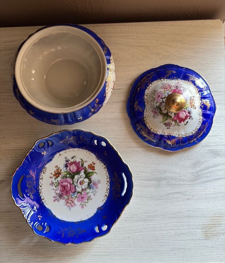 Prachtige vintage kobaltblauwe terrine - dekseldoos -schaal, Ophalen of Verzenden