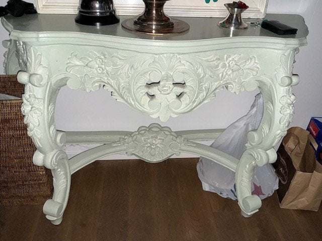Barok sidetable / console tafel – wit met rijk snijwerk, Maison & Meubles, Tables | Dessertes, 25 à 50 cm, 50 à 100 cm, Enlèvement