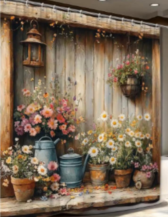 Rideau de douche en bois avec pots de fleurs (180x200cm), Enlèvement ou Envoi, Neuf