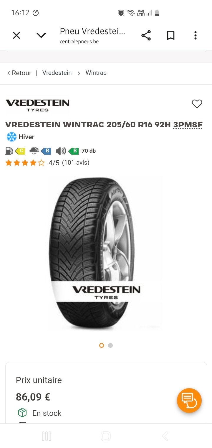 vredestein wintrac pneu hiver, Autos : Pièces & Accessoires, Pneus hiver, 16 pouces, 205 mm, Pneu(s)