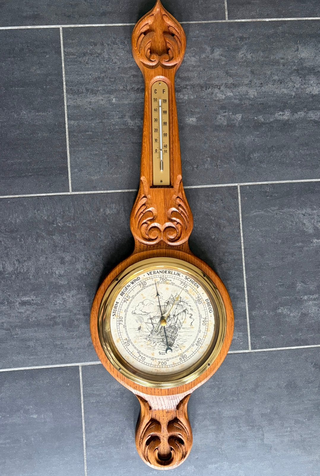 Vintage Armand Pien barometer & thermometer, Ophalen of Verzenden, Gebruikt, Barometer
